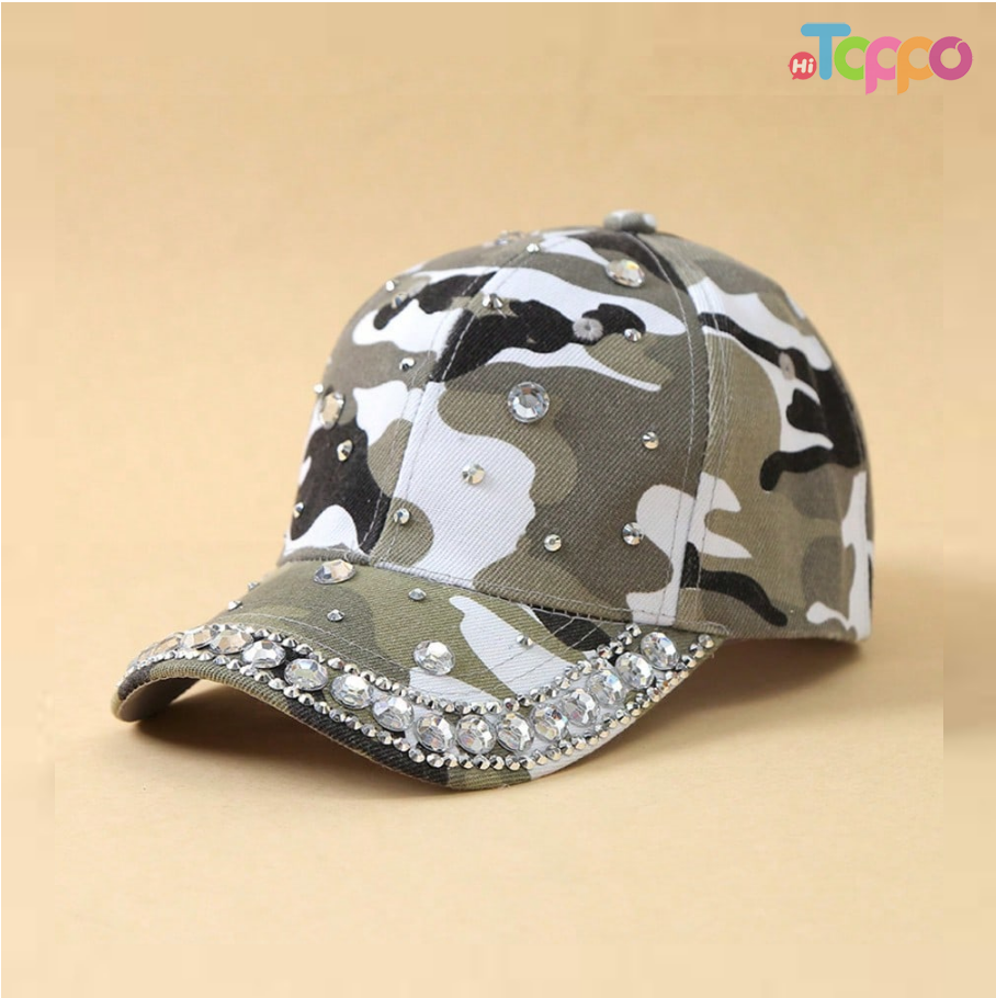 Hot Sale Camouflage Print Rhinestone Decor Baseball Cap Adjustable Sun Hat 