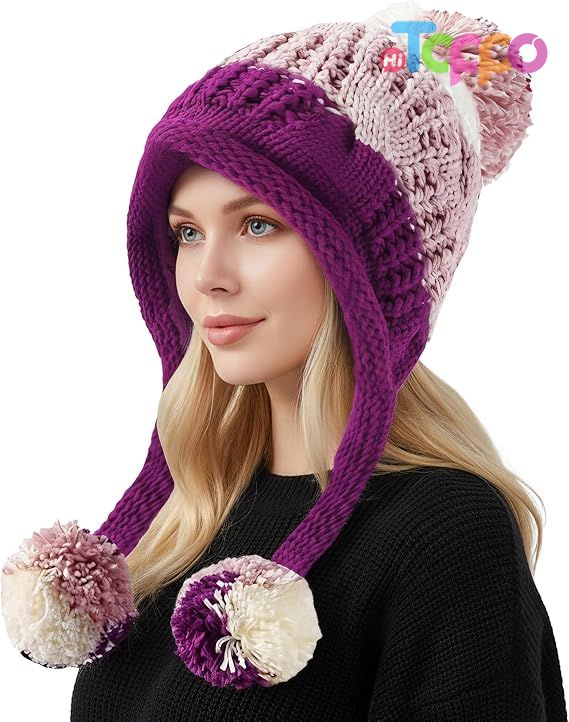 Wholesale Winter Sherpa Knit Beanie Hat Fleece Lined Ear Flaps
