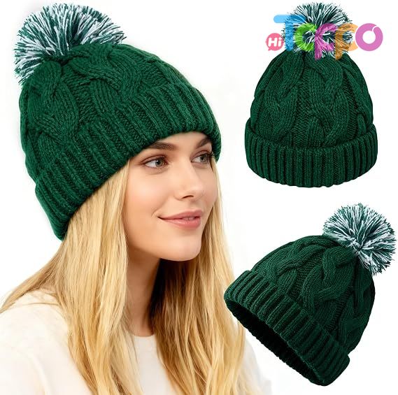 Wholesale Slouchy Chunky Knit Beanie with Pom Pom - Cozy Winter Bobble Hat
