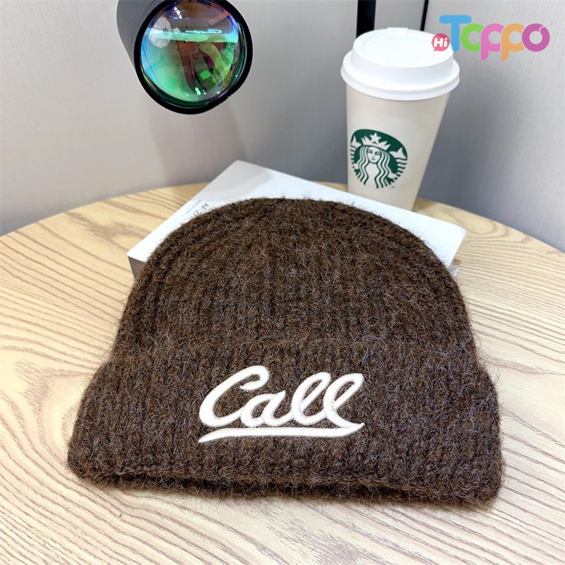 Winter Thick Warm Knit Beanie with Letter Embroidery