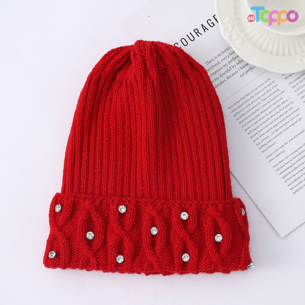 Hot Sale Winter Warm Knit Hat with Rhinestone Accents