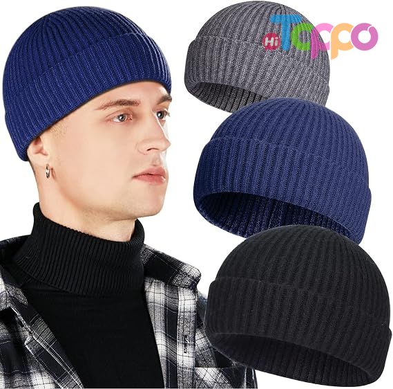 Hot Sale 3 Pack Wool Fisherman Beanies Short Knit Watch Cap Cuffed Hats
