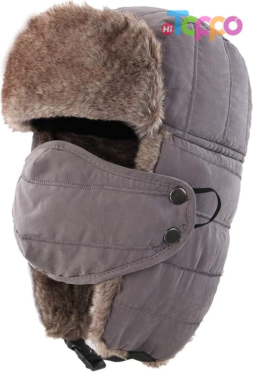 Warm Winter Hats with Removable Face Mask Earflaps Faux Fur Men's Trooper Trapper Hat 