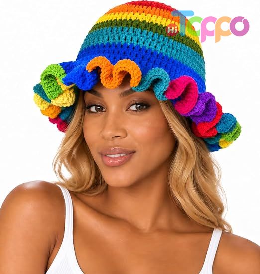 Hot Sale Women's Crochet Hat Handmade Bucket Knit Hat Cute Floppy Cap for Travel Fishing
