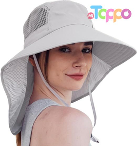 Hot Sale UV Sun Protection Foldable Neck Flap Wide Brim Fishing Hat with Ponytail Hole 