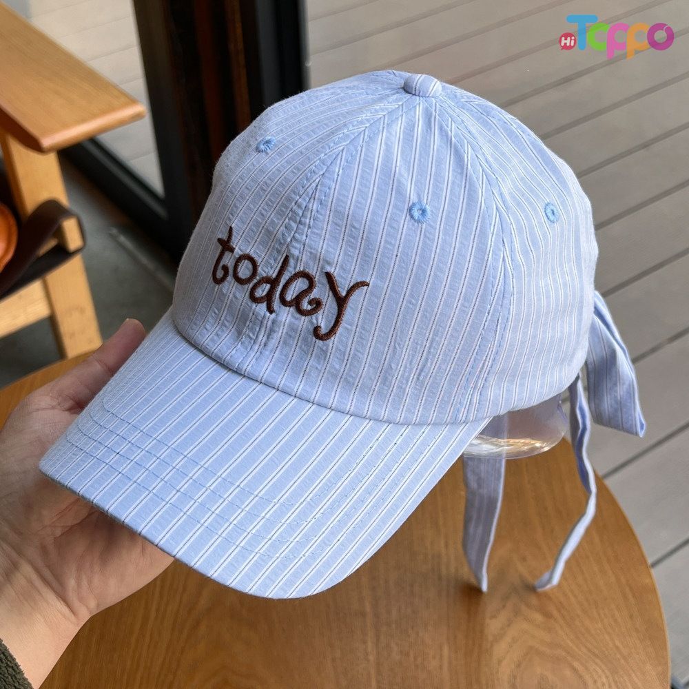 Stock Today Embroidery Stripes Baseball Caps with Ribbon Tie-bows Backside 