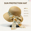 Summer UPF Womens Wide Brim Sun Straw Hat with Bow 