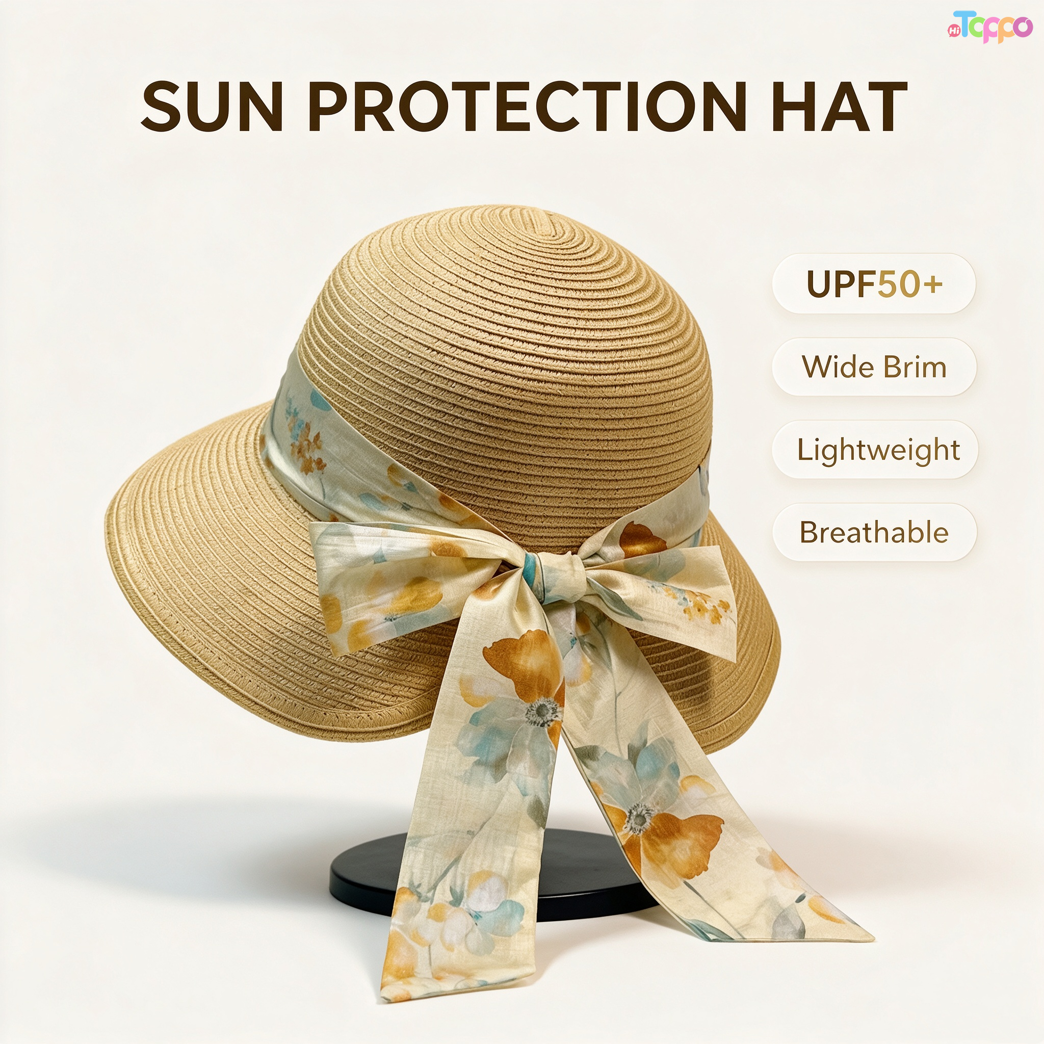 Summer UPF Womens Wide Brim Sun Straw Hat with Bow 