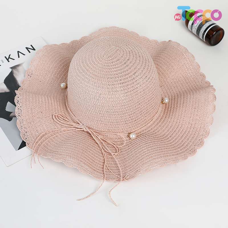 Summer UPF Flower Womens Wide Brim Sun Straw Hat with Bow 
