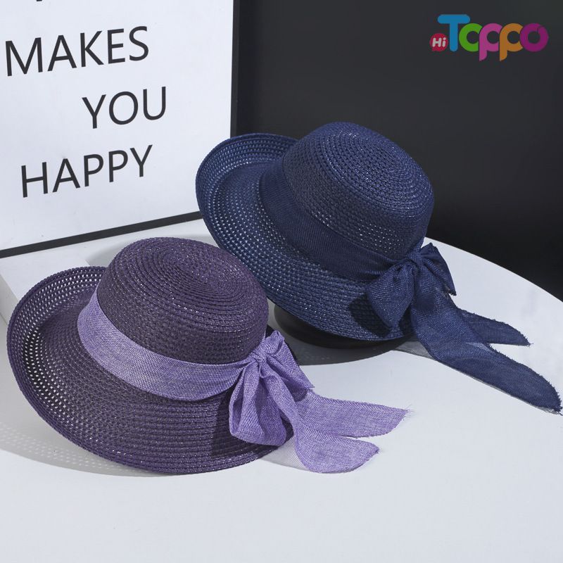 Hot Sale Summer UPF Womens Wide Brim Sun Straw Hat with Ribbon