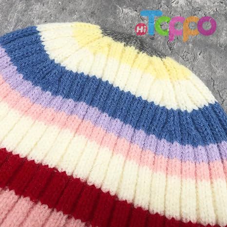 Colorful Striped Beanie Cuffed Winter Soft Rib Knit Hat for Women Men Gift