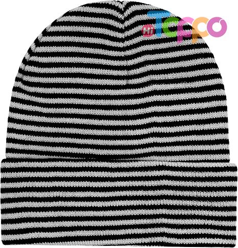 Classical Stripe Unisex Warm Striped Knitted Beanie Hats Slouchy Knit Skull Cap 