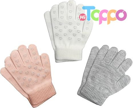 Hot Gift 3 Pairs Knit Warm Stretch Gripper Children Magic Glove 4-14 Years Kids Winter Gloves 