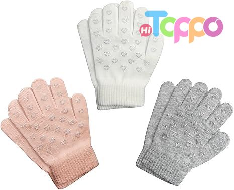 Hot Gift 3 Pairs Knit Warm Stretch Gripper Children Magic Glove 4-14 Years Kids Winter Gloves 