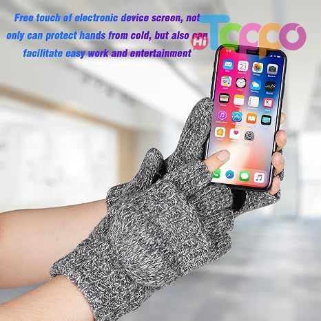 Winter Warm Knitted Convertible Mittens FlapThermal Insulation Fingerless Texting Wool Gloves 