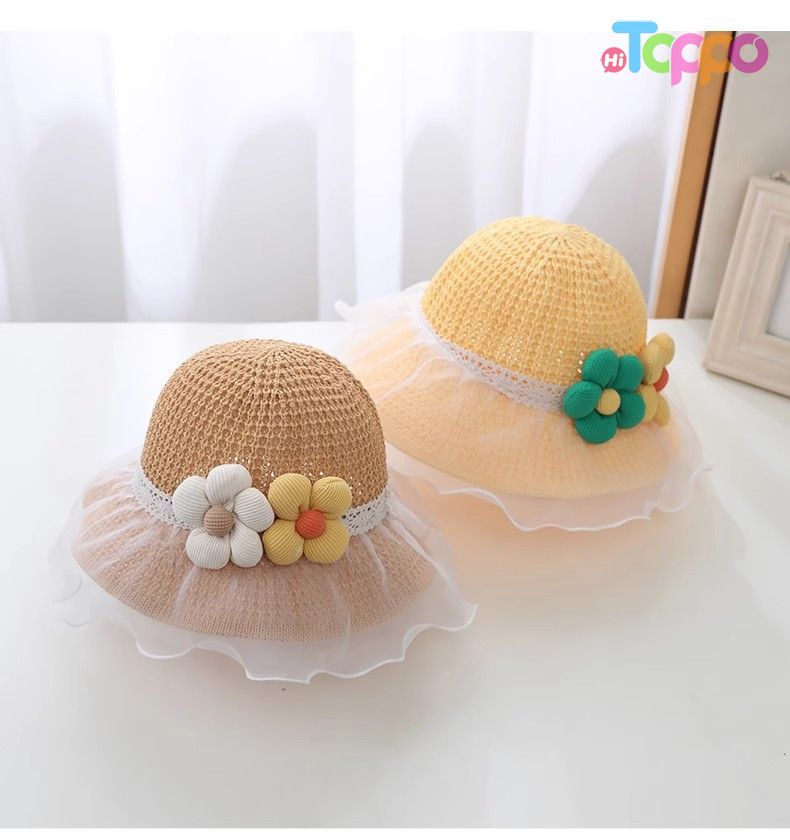 Girls Summer Wide Brim Sun Beach Hats WIth Flower