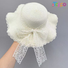Girls Summer Wide Brim Sun Beach Hats wIth Lace Trim
