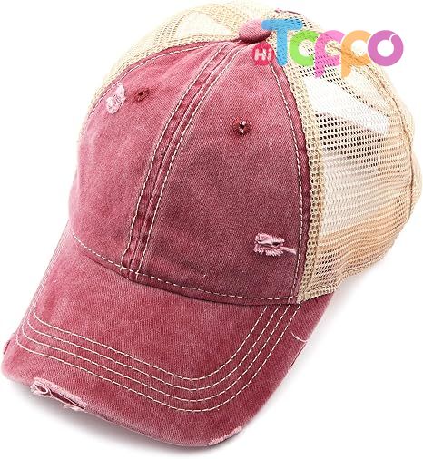  Custom Washed Distressed Cotton Denim Ponytail Hat Adjustable Baseball Cap