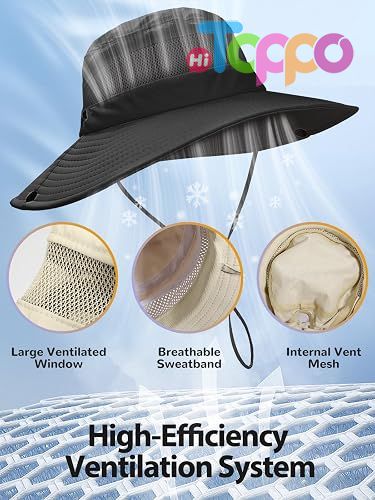 UPF50+ Large Breathable 3.5" Wide Brim Adjustable Beach Bucket Hat