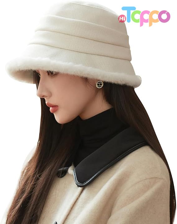 Hot Sale Vintage 1920s Cloche Hats Packable Winter Fleece Lined Bucket Hat 