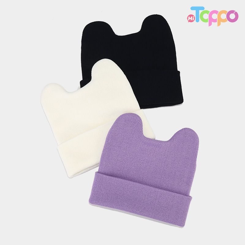 Stretchable Cuffed Premium Acrylic Knitted Beanie with Ears Fleece Free Solid Winter Hat 