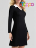 2026 Fall Vintage Lapel Collar V Neck A-Line Short Mini Dress Long Sleeve Dresses for Women