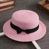 Summer UPF Women Flat Sun Straw Hat with Bow
