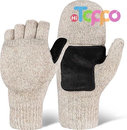  Winter Gloves Convertible Warm Knit Flip Top Wool Fingerless Mitten Gloves