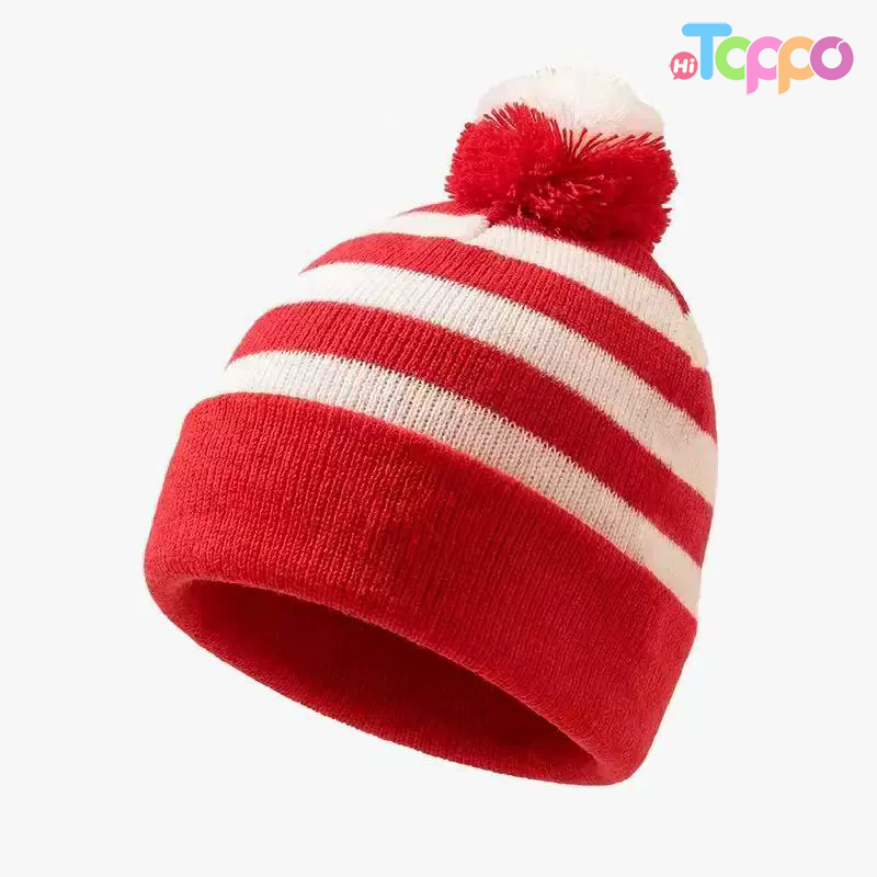 Hot Sale Large Pom Pom Color Block Elf Beanie Winter Knit Cap