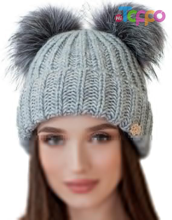 Custom 2 Pom Cable Knit Winter Warm Fleece Hat Wool Snow Cuff Ski Cap Beanie 