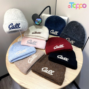 Winter Thick Warm Knit Beanie with Letter Embroidery