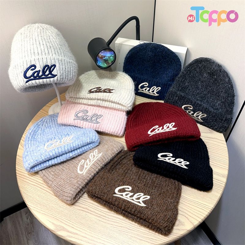 Winter Thick Warm Knit Beanie with Letter Embroidery