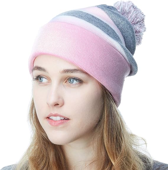 Hot Sale Winter Knit Beanie Hat with Pom Pom – Warm Cuffed Slouch Ski Cap