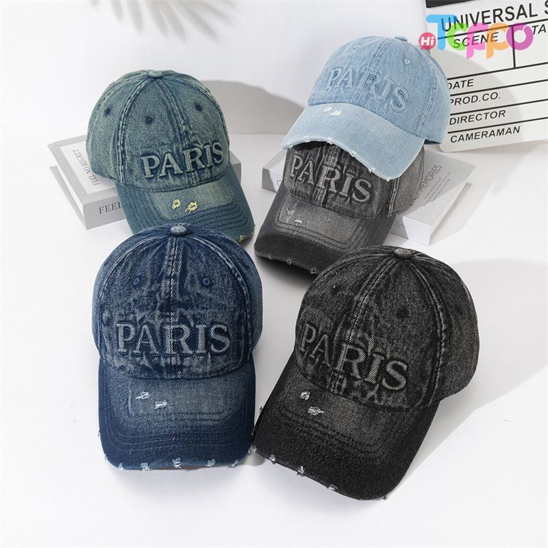 Custom Oversized Washed Denim Large Head Vintage Distressed Embroidered Baseball Cap
