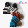 Custom Striped Knit Beanie With Faux Fur Pom‑Pom Detachable Ear Flaps Button Decor 