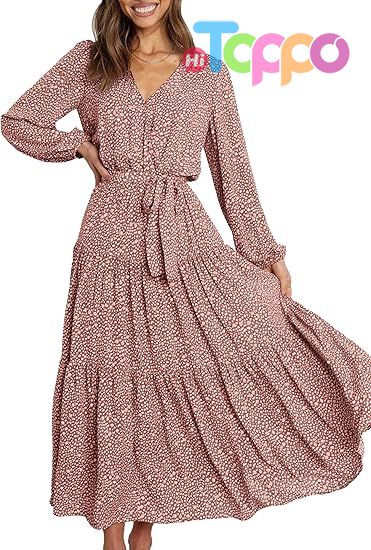 Custom Womens Long Sleeve Boho Floral Wrap Maxi Dress