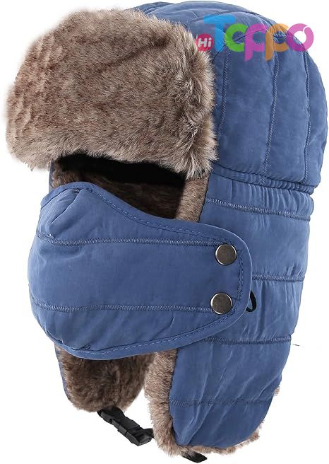 Warm Winter Hats with Removable Face Mask Earflaps Faux Fur Men's Trooper Trapper Hat 