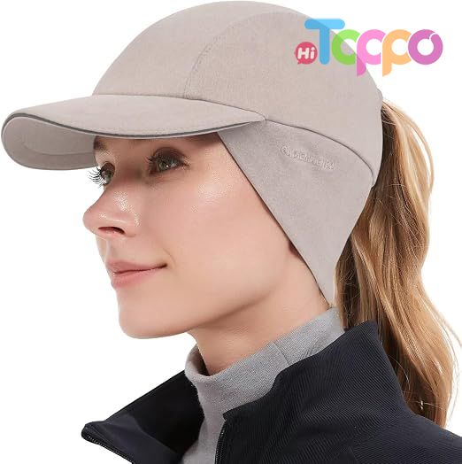 Women's Winter Reflective Fleece Ponytail Hat with Drop Down Ear Warmer