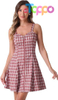 Women's Plaid Tube Dress Zip Up Strap Sleeveless Party Mini A-Line Dress