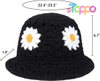 Womens Daisy Flower Crochet Bucket Hat Packable Knit Fisherman Hat