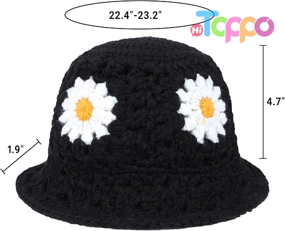 Womens Daisy Flower Crochet Bucket Hat Packable Knit Fisherman Hat
