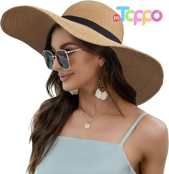  Summer Floppy Beach Hat Roll-Up Women Wide Brim Sun Hat UPF50 Straw Hat 