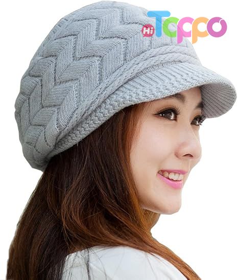 Women Winter Warm Knit Hat Wool Snow Ski Caps with Visor