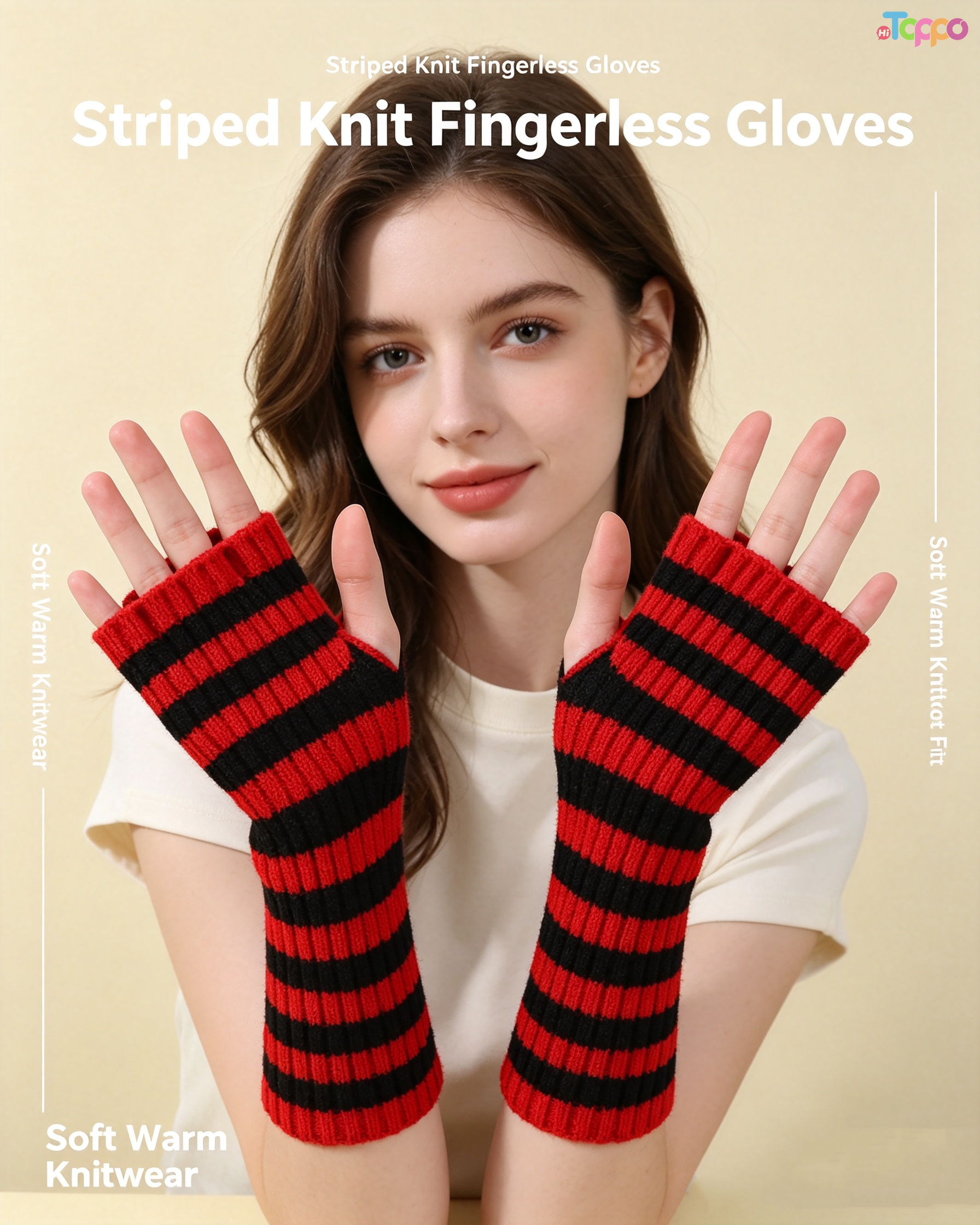  Custom Daily Wear Women's Block Striped Gloves Fingerless Knitted Arm Warmers 
