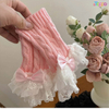  Lace Ruffle Bow Decor Knit Cable Net Arm Warmers Gloves Suitable For Daily Use