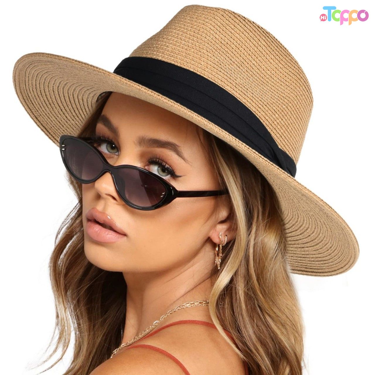 Wide Brim Straw Panama Hat Fedora Summer Beach Sun Hats UPF Straw Hat 