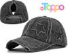 Distressed Unconstructed Ponytail Washed Distressed Cotton UV Protection Baseball Caps