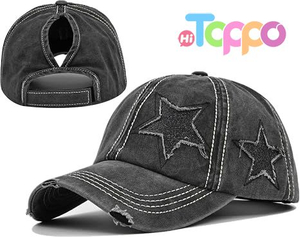 Distressed Unconstructed Ponytail Washed Distressed Cotton UV Protection Baseball Caps