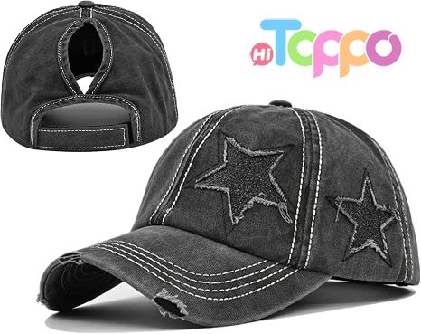 Distressed Unconstructed Ponytail Washed Distressed Cotton UV Protection Baseball Caps