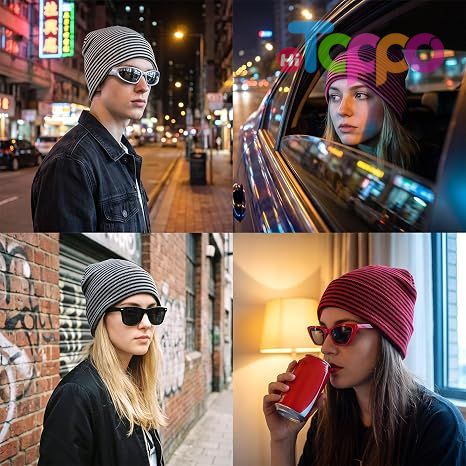 Classical Stripe Unisex Warm Striped Knitted Beanie Hats Slouchy Knit Skull Cap 